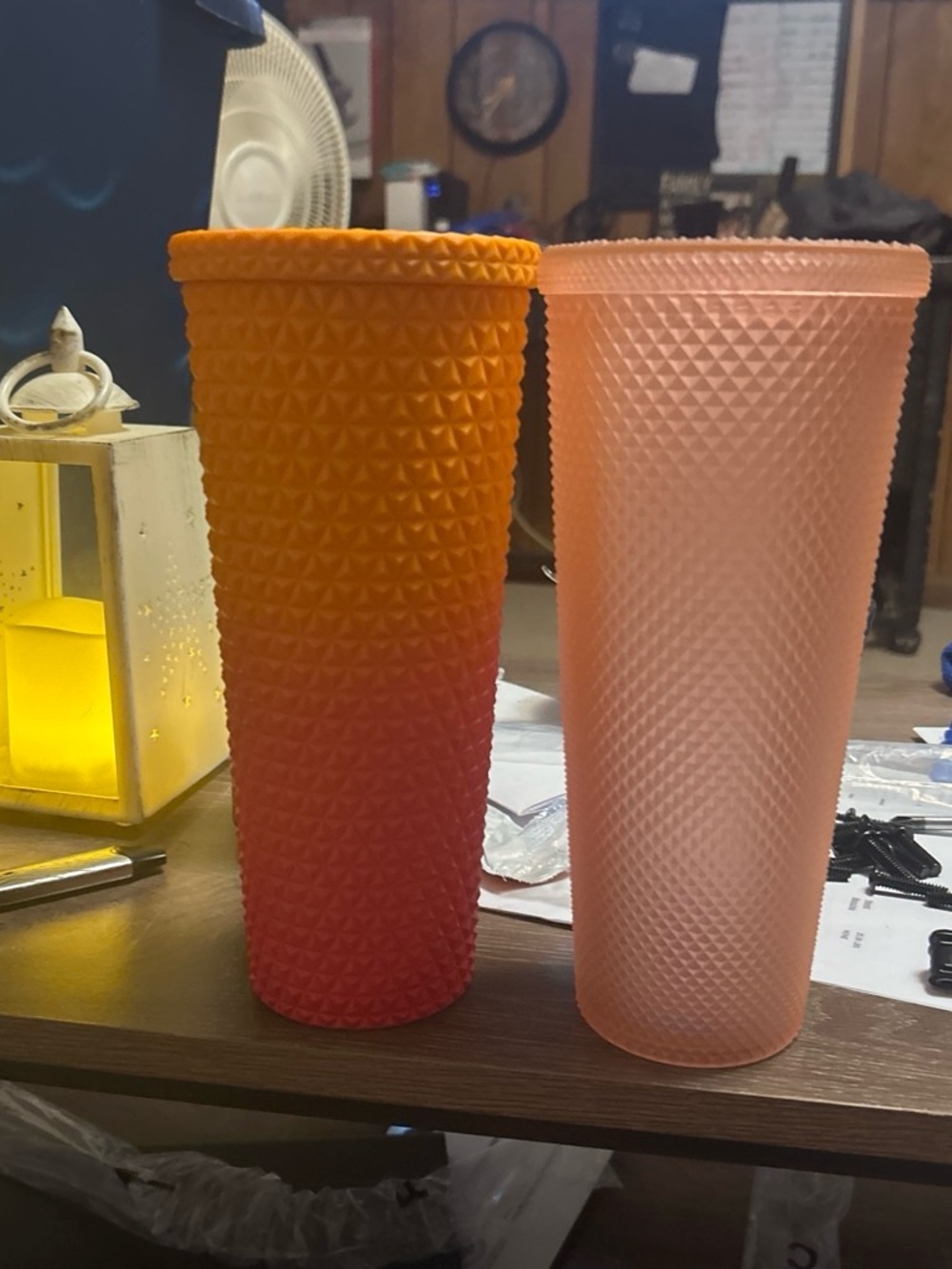Textured Ombre Orange to Red Tumbler and Blush Pink Tumbler Set